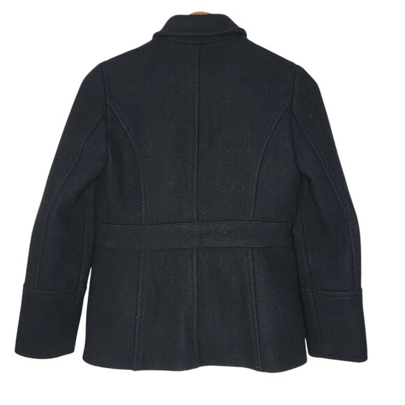 J. Crew Stadium Cloth by Nello Gori Black Lined Pea Coat Wool Size 2 Petite / 2P - Picture 2 of 5